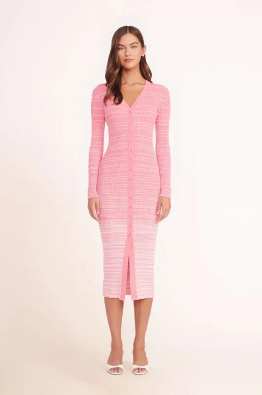 STAUD Shoko Sweater Dress Womens Medium Pink Striped Midi Ombre - Picture 1 of 12